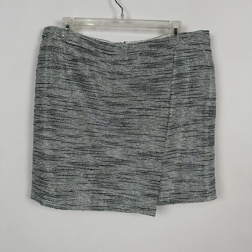 J.Crew Women's Silver Tweed Mini  Skirt Size 12 Faux Wrap Career Office Party